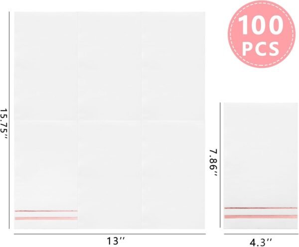 100-Count 3-Ply Rose Gold Napkins - Rose Gold Dinner Napkins Disposable Premium Quality - Paper Napkins Soft, Absorbent for Parties, Weddings or Events