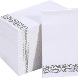 200 Pack Paper Napkins Guest Towels Disposable Premium Quality 3-ply Dinner Napkins Disposable Soft, Absorbent, Perfect for Kitchen, Wedding, Parties, Dinners or Events(Silver)