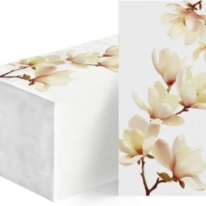 100 Disposable Paper Decorative Guest Napkins, Magnolia Grandiflora Hand Towel for Party Lunch Dinner Kitchen Bathroom