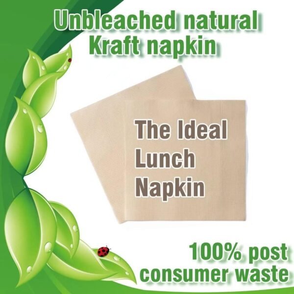Recycled Post Consumer Napkins, Compostable Unbleached Eco Lunch Napkins, 50 PCS Disposable Dinner Napkin