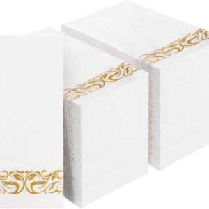 200 Pack Disposable Paper Napkins,3-Ply Dinner Napkins with Gold Trim for Guests,Bathroom Paper Hand Towels Soft and Absorbent,Perfect for Kitchen,Dinner,Party,Wedding or Event