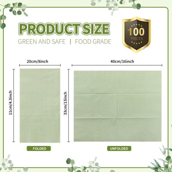100PCS Disposable Sage Green Guest Napkins Paper Green Disposable Hand Towels Decorative Dinner Napkin Paper Disposable Hand Towels for Bathroom,Baby Shower,Wedding,Birthday,Party Supplies Table Decor