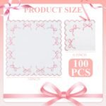 100 Pink Bow Paper Napkins  Cute Disposable Party Napkins 6.5" Scalloped Edge White Pink Hand Towels for Birthday Bridal Bachelorette Party Supplies