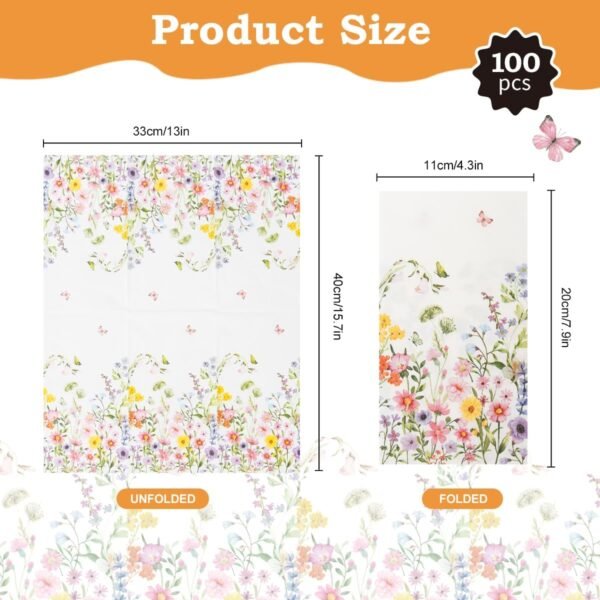 100Pcs Disposable Floral Paper Napkins Decorative Bathroom Napkins Guest Disposable Wild Flower Hand Towels Dinner Party Napkins for Wedding Birthday Party Baby Shower