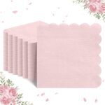 120 Pcs Cocktail Napkins Pink Scalloped Party Napkins Light Pink Cute Dessert Beverage Napkin for Wedding, Baby Bridal Shower, Birthday, 5 x 5 Inch