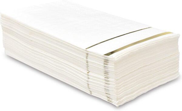 100 Gold Trim Lined Guest Napkins Elegant Dinner Hand Napkin Towel for Holiday Bathroom Wedding Birthday Party Bridal Baby Shower