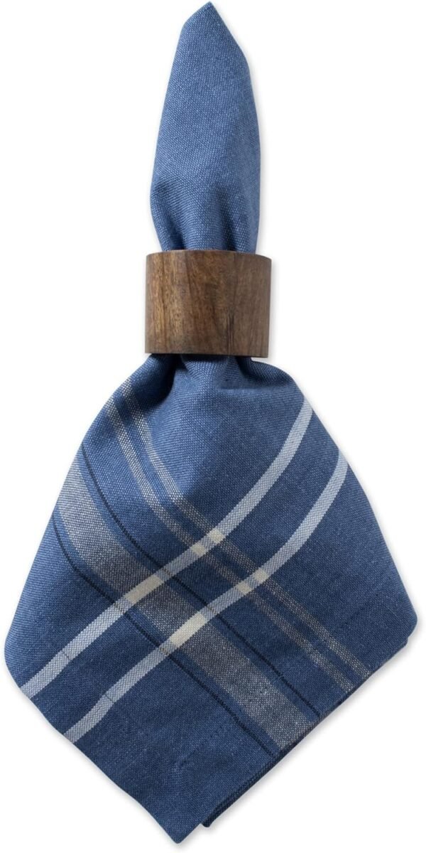 French Stripe Tabletop Collection Farmhouse Style Dining Table Linen Napkin Set, 20x20, Blue Chambray, 6 Piece