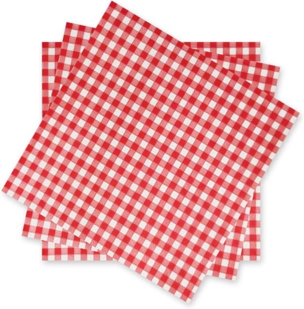 Disposable Red and White Gingham Paper Napkins (Pack of 50)
