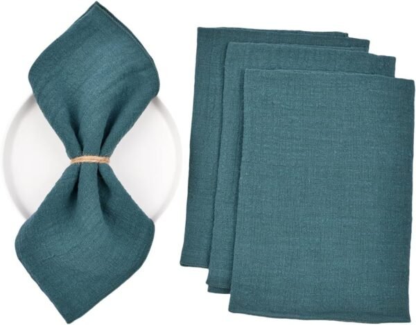 Handmade Cloth Napkins Easter Spring Rustic Cotton Linen Napkins 16.5x16.5 Inches Washable Dinner Napkins for Baby Shower Wedding Party Set of 4 Emerald Green
