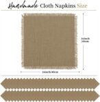60 Pack Handmade Cloth Napkins with Fringe,Caramel Cotton Linen Napkins,Natural Soft Rustic Cotton Dinner Napkins for Wedding Party Event Table Decoration(16 * 16 Inch)