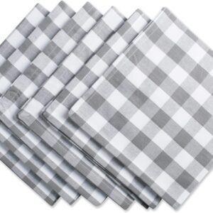 Checkered Tabletop Collection 100% Cotton, Machine Washable, Napkin Set, 20x20, Gray, 6 Piece