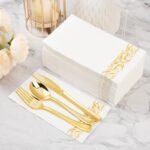 200 Pack Disposable Paper Napkins,3-Ply Dinner Napkins with Gold Trim for Guests,Bathroom Paper Hand Towels Soft and Absorbent,Perfect for Kitchen,Dinner,Party,Wedding or Event