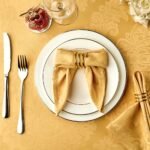Cloth Napkins Set of 8 – Square 17x17 Inch Jacquard Fabric Polyester Washable Reusable Cloth Napkins for Kitchen Dinner Dining Restaurants Wedding Party Banquet Table (Gold, 17X17 Inch)