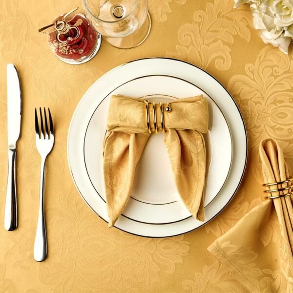 Cloth Napkins Set of 8 – Square 17x17 Inch Jacquard Fabric Polyester Washable Reusable Cloth Napkins for Kitchen Dinner Dining Restaurants Wedding Party Banquet Table (Gold, 17X17 Inch)