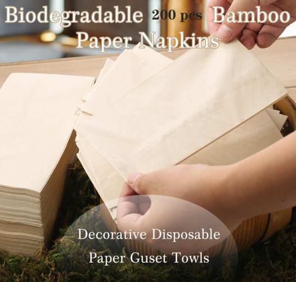 200 PCS Eco Unbleached Napkins Disposable Bathroom Hand Towels 100% Compostable Brown Napkins 2 Ply Tissue Wedding Dinner Napkins 16'*16’