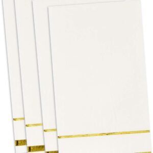 100 Gold Trim Lined Guest Napkins Elegant Dinner Hand Napkin Towel for Holiday Bathroom Wedding Birthday Party Bridal Baby Shower