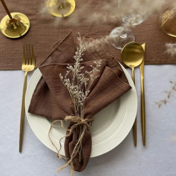 Gauze Cloth Napkins 6 Pack 16x16 Inches 100% Natural Soft Cotton Weddings Decorative Parties Family Everyday Use Bulk Linen Dinner Napkins (Brown, 6 Pack)