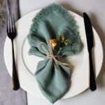 Handmade Cloth Napkins with Fringe,18 x 18 Inches Cotton Linen Napkins Set of 4 Versatile Handmade Square Rustic Fringe Napkins for Dinner, Wedding and Parties, Sage Green