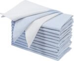 Cloth Napkins Set of 12 18x18 Inches - Fall Thanksgiving Block Striped Dinner Napkins for Christmas Farmhouse Wedding, Washable Soft 100% Cotton Table Linen for Everyday Use - Light Blue