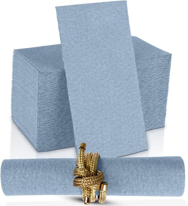 Disposable Cloth-Like Paper Napkins, 200 Pack 12" x 17" Linen-Feel Blue Denim Dinner Napkins For Wedding, Party, Kitchen Or Bathroom, Made In USA