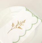Scalloped Embroidery Cloth Napkins Table Decor Spring Summer Easter 100% Cotton Set of 4-18 x 18 inch - White - Edges - Sage Green