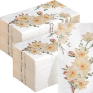 200 Pcs Disposable Floral Paper Napkin for Guest Wedding Bridal Tea Party Bathroom Decorative Flower Hand Towels Napkin for Dinner Birthday Baby Shower Party Supplies Table Decor