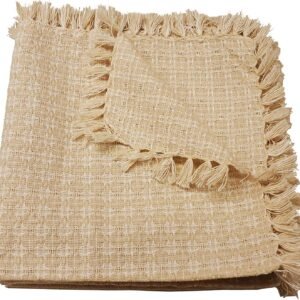 Napkin Cloth Set 6, Natural/Ivory Woven Fringed, 100% Cotton Napkins, Size 20x20 Inch, Suitable for Formal Dining, Everyday Meals and Casual Occasions.