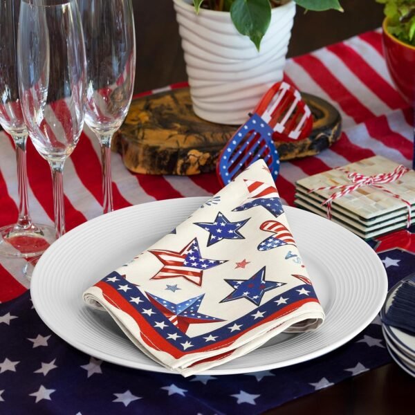 4th of July Independence Day Patriotic Napkins, 18×18 Inch Dinner Cloth Napkins Set of 6, Washable Cotton Soft Absorbent Square Table Top Decoration for Dining Kitchen Party Wedding