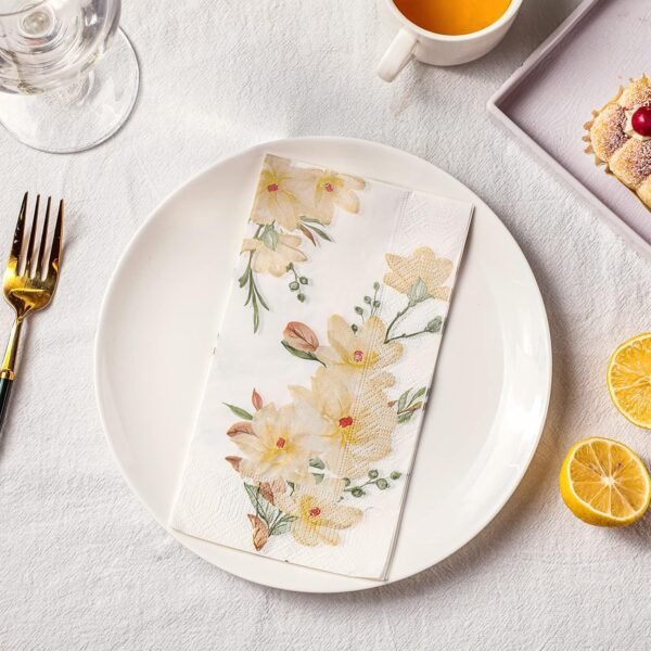 200 Pcs Disposable Floral Paper Napkin for Guest Wedding Bridal Tea Party Bathroom Decorative Flower Hand Towels Napkin for Dinner Birthday Baby Shower Party Supplies Table Decor