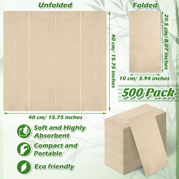 100 Packs Disposable Paper Napkins Bulk Bamboo Paper Towels Disposable Hand Towels for Bathroom Eco Unbleached Brown Dinner Napkins