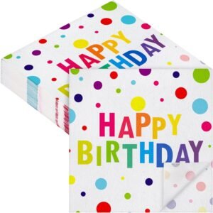 48 Pieces Polka Dot Paper Napkins Disposable Rainbow Napkins Colorful Cocktail Dinner Napkin Set 13" x 13" Unfolded Tableware Napkins for Rainbow Party Supplies Happy Birthday Party Decoration