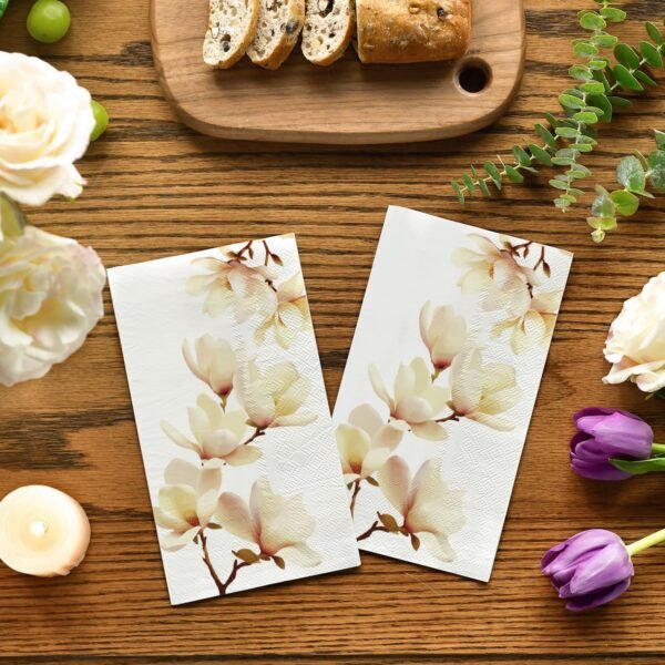100 Disposable Paper Decorative Guest Napkins, Magnolia Grandiflora Hand Towel for Party Lunch Dinner Kitchen Bathroom