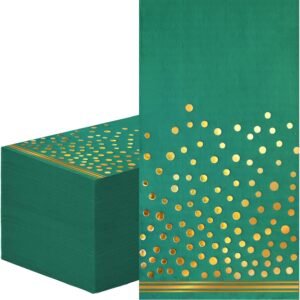 100 Pcs Green Paper Napkins Gold Dot Party Napkins Disposable Green Dinner Napkins for Birthday Bathroom Wedding Anniversary Graduation Party Supplies