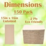 Compostable Biodegradable Unbleached Eco Napkins, 150 Kraft Recycled 15 x 16 Inch Disposable Dinner Napkin