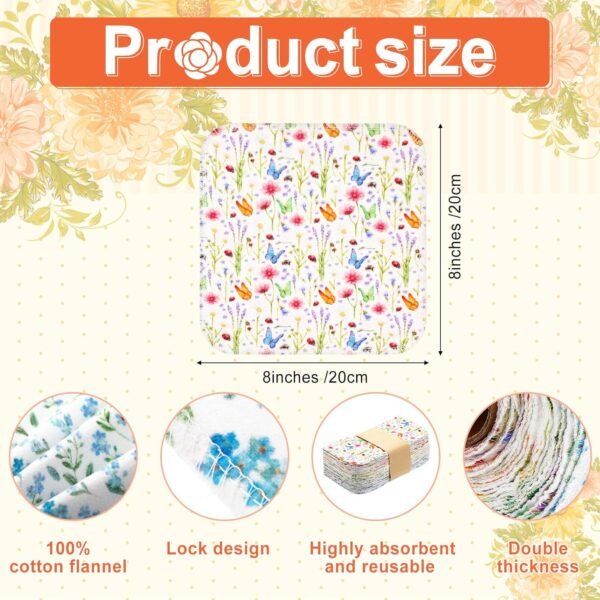 24 Pcs Lunchbox Cloth Napkins Bulk Reusable 2 Ply Flannel Wipes Washable Soft Cotton Sturdy Absorbent Cloth Placemats for Dining Home Party 8" x 8"(Floral Style)