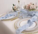 Cloth Napkins with Fringe Set of 12,100% Soft Cotton, Gauze Washable Easter Spring Napkins for Wedding Decorative Dinner Parties,(16''*16'') Light Blue