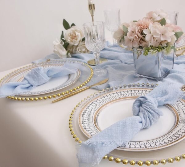 Cloth Napkins with Fringe Set of 12,100% Soft Cotton, Gauze Washable Easter Spring Napkins for Wedding Decorative Dinner Parties,(16''*16'') Light Blue