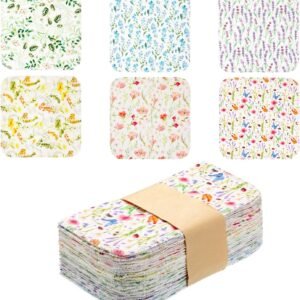 24 Pcs Lunchbox Cloth Napkins Bulk Reusable 2 Ply Flannel Wipes Washable Soft Cotton Sturdy Absorbent Cloth Placemats for Dining Home Party 8" x 8"(Floral Style)
