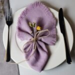 Handmade Cloth Napkins with Fringe,18 x 18 Inches Cotton Linen Napkins Set of 4 Versatile Handmade Square Rustic Fringe Napkins for Dinner, Wedding and Parties, Lavender