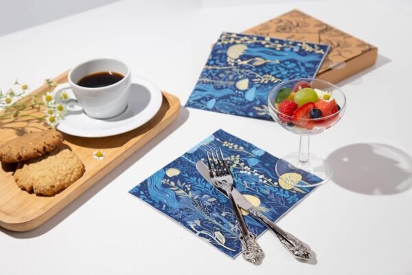 Premium Designer Paper Napkins, 3-Ply 6.5 x 6.5-inches Fold Disposable Decorative Lunch Dinner Napkin (20, Deep Blue)