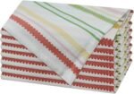 Cloth Napkins - Set of 8  Stripe Table Napkins - Easter Bunny Summer Lunch Brunch Pure Cotton Napkin - Reusable Washable Dinner Napkin - 17 x 17 inches - Pink Yellow Multi