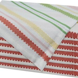 Cloth Napkins - Set of 8  Stripe Table Napkins - Easter Bunny Summer Lunch Brunch Pure Cotton Napkin - Reusable Washable Dinner Napkin - 17 x 17 inches - Pink Yellow Multi