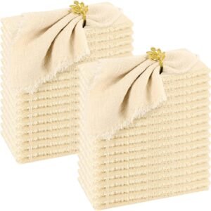 30 Pack Handmade Cloth Napkins with Fringe,100% Cotton Napkins,Natural Soft Rustic Cotton Dinner Napkins for Wedding Party Event Table Decoration(Beige,16 * 16 Inch)