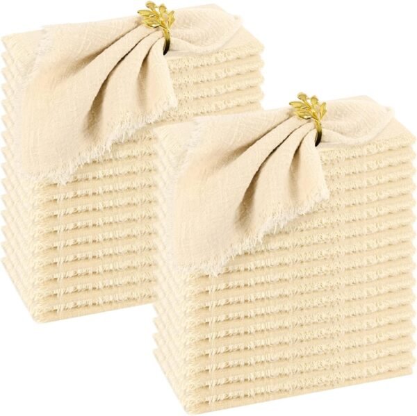 30 Pack Handmade Cloth Napkins with Fringe,100% Cotton Napkins,Natural Soft Rustic Cotton Dinner Napkins for Wedding Party Event Table Decoration(Beige,16 * 16 Inch)