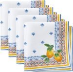 s Capri Lemon Double-Bordered Mediterranean Spring/Summer Cloth Napkins, 17 Inches by 17 Inches, Set of 4