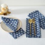 Cotton Cloth Napkins Natural Reusable Fall Dinner Napkins Reusable Machine Washable Fabric for Events, Gift, Home Decor - Indigo Blue (Pack of 4), 18x18 Inches