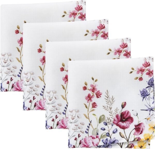s Poppy Wildflower Botanical Border Fabric Napkins, 17 Inches by 17 Inches, Set of 4