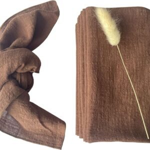 Gauze Cloth Napkins 6 Pack 16x16 Inches 100% Natural Soft Cotton Weddings Decorative Parties Family Everyday Use Bulk Linen Dinner Napkins (Brown, 6 Pack)