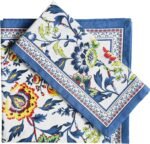 Cloth Napkins, Set of 12 Cotton Linen Blend Printed Dinner Napkins Cloth Mitered Corner Perfect for Parties Dinners Weddings Cocktail Christmas Easter 20x20 Blue Floral