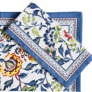 Cloth Napkins, Set of 12 Cotton Linen Blend Printed Dinner Napkins Cloth Mitered Corner Perfect for Parties Dinners Weddings Cocktail Christmas Easter 20x20 Blue Floral